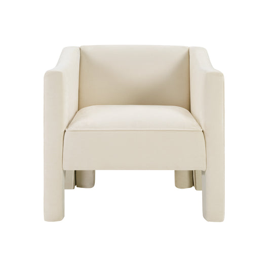 Modern Barrel Accent Chair with Enclosed Arms, Beige Chenille Upholstered Armchair for Living Room or Bedroom, 29.9'  N763P336531A