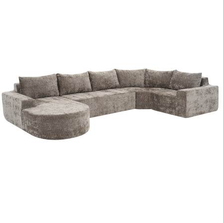 139' Oversized Modular Sofa Cloud Sectional Sofa Set Upholstered Couches U-shaped Sofa with Deep Seat for Living Room, Brown N719S001730D