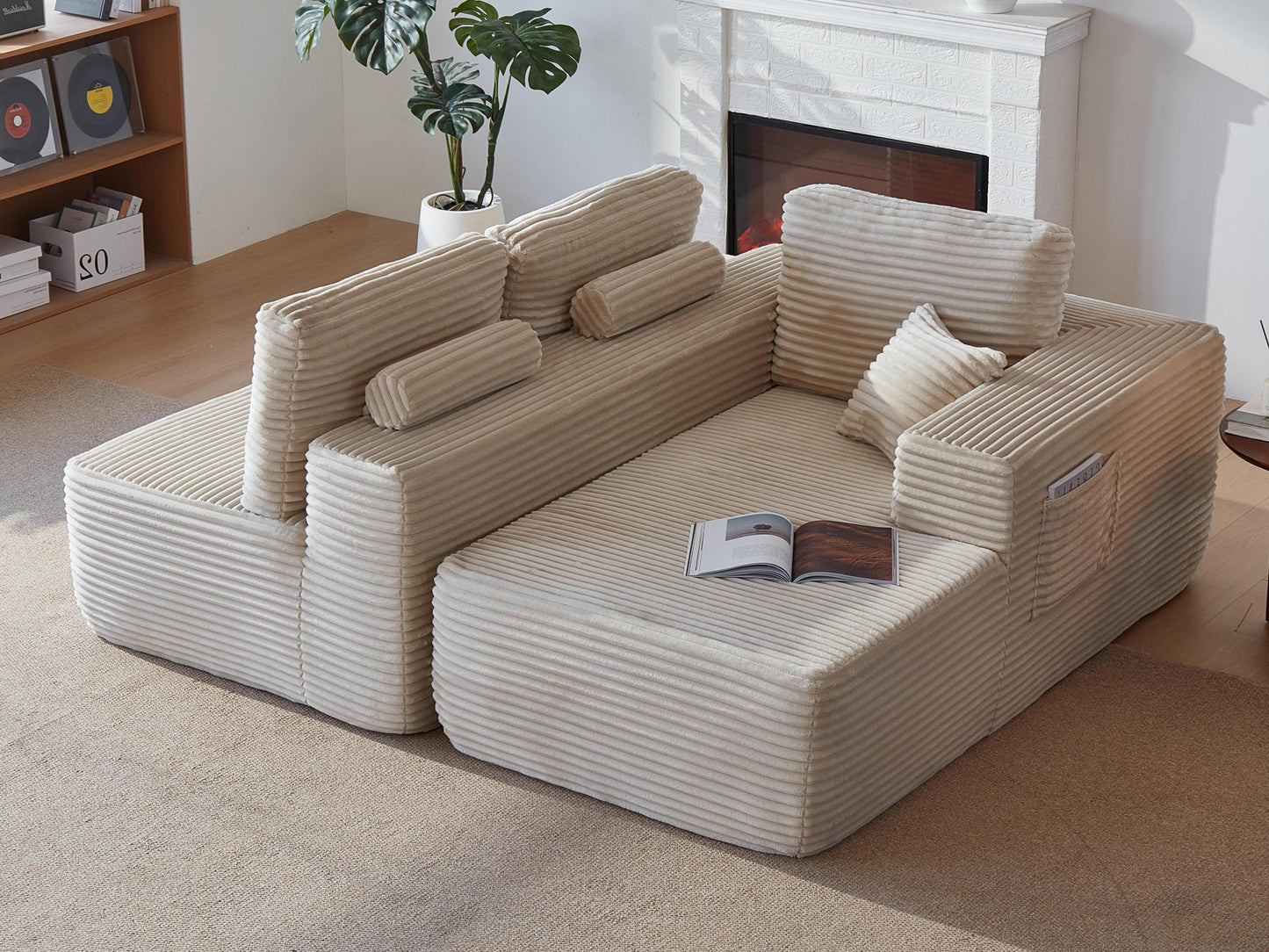 104' Cloud Sectional Sofa with L-Shape Chaise and Side Pockets , Modern Modular Design, with side pockets, Upholstered Couch for Living Room/Bedroom, No Assembly Required (Plush Fabric),Beige, Right W3975S00029