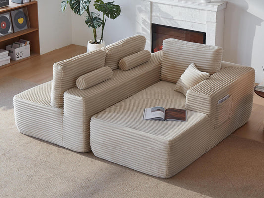 104' Cloud Sectional Sofa with L-Shape Chaise and Side Pockets , Modern Modular Design, with side pockets, Upholstered Couch for Living Room/Bedroom, No Assembly Required (Plush Fabric),Beige, Right W3975S00029