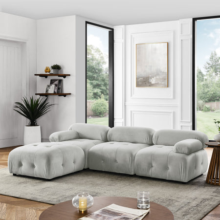 Modular Sectional Sofa, Button Tufted Designed and DIY Combination,L Shaped Couch with Reversible Ottoman, Grey Velvet W1413S00021