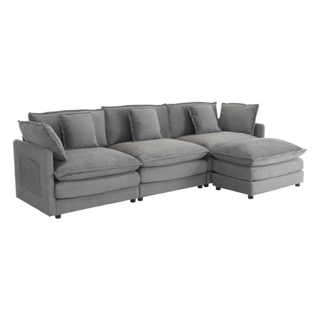 Modern Upholstered Corduroy L-Shape Sectional Sofa with Side Storage Pockets, Dark Grey, 112.6 Inches N719S001723E