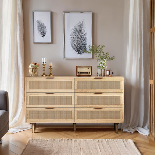 51.18'6-Drawers Rattan Storage Cabinet Rattan Drawer,for Bedroom,Living Room,Natural (Same SKU:W75784346) W757P198980