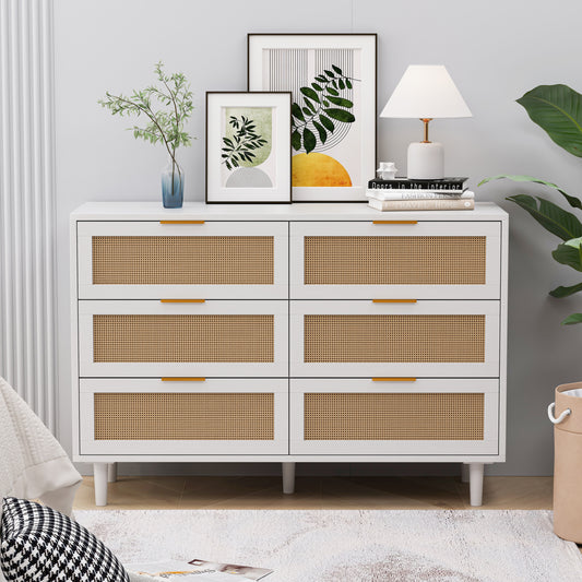 43.31'6-Drawers Rattan Storage Cabinet Rattan Drawer,for Bedroom,Living Room,White W757P234587