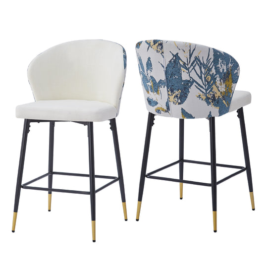 Modern Jacquard Counter Height Bar Stools Set of 2 with Metal Footrest, White, 28'H Seat  N762P199308K