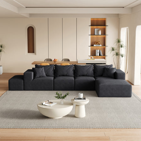 Modern Upholstered Sectional Boneless Couch Set,Modular 132' L Shaped Sectional Living Room Sofa Set With 6 Pillows,Free Combination Sofa Couch for Living Room,Bedroom W834S00500