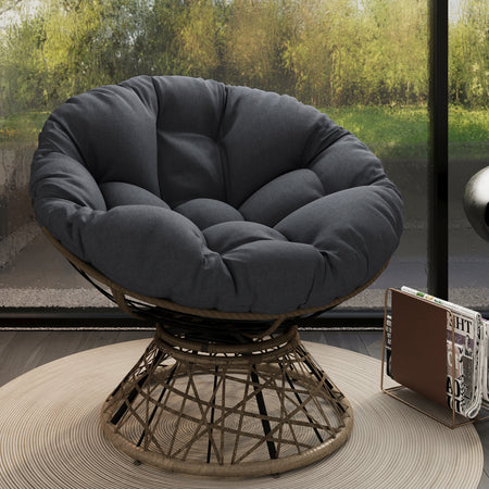 40' Ergonomic Wicker Chair with Cloud Thick Density Fabric Cushion,3-proof Cover,High Capacity Iron Frame,Fluid 360 Degree Swivel for Reading,Living Room, Bedroom,Lounge,Brown Base,2 Colors  N723P224372D