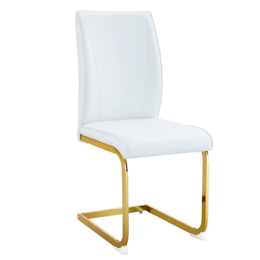 Luxury Simple Arch Chair Set of 2 - High Resilience Dining Chair with Arched Metal Gold Legs, White PU Material  W1151P154875