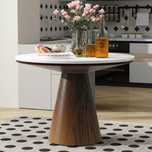 TREXM Retro Round Dining Table Minimalist Elegant Table for Living Room, Dining Room (White + Brown)  XW000001AAP