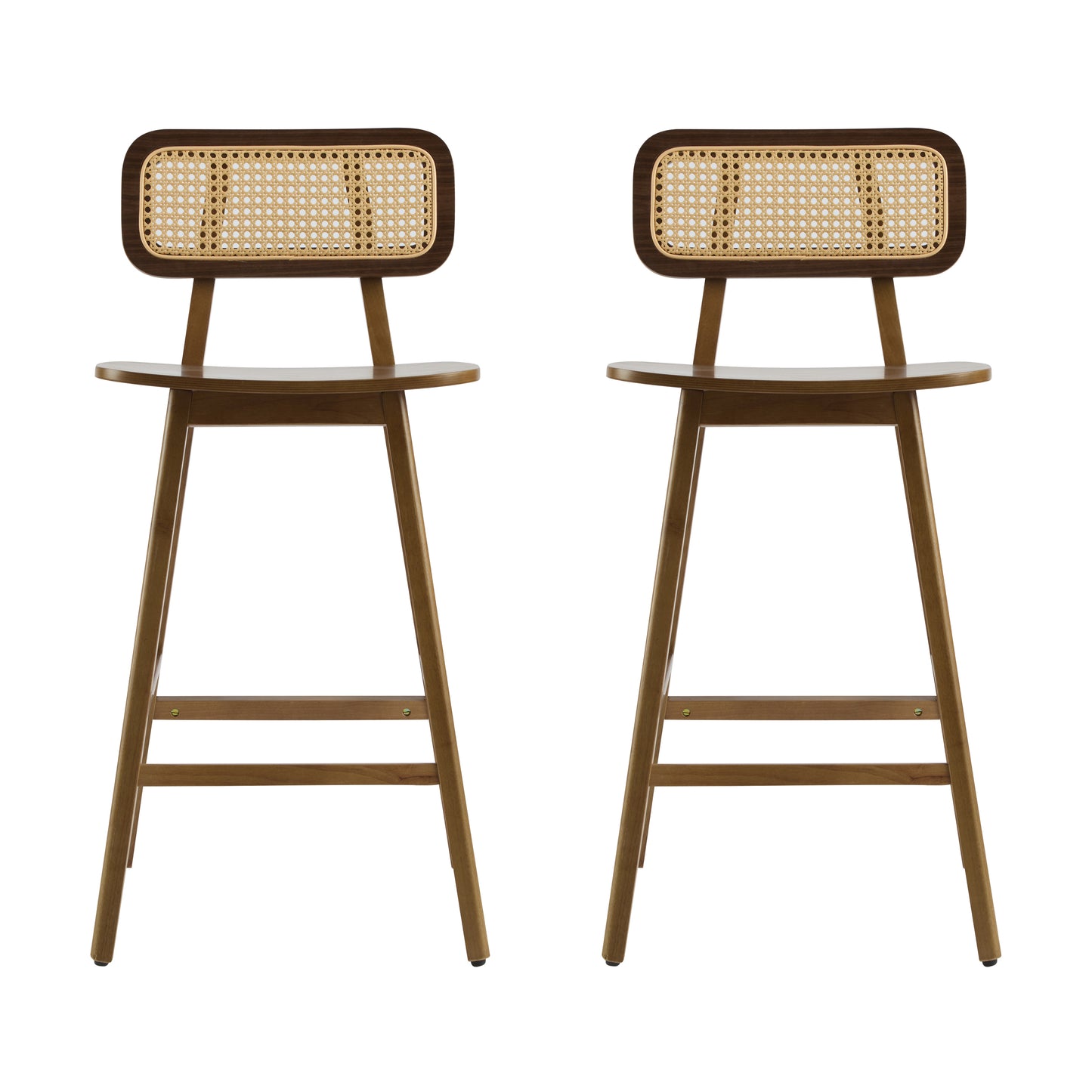 Bari Indoor Wood Barstool Set, Walnut Finish, Rubberwood and Rattan, 18' x 20.75' x 36.25'  N775P264463W