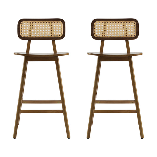 Bari Indoor Wood Barstool Set, Walnut Finish, Rubberwood and Rattan, 18' x 20.75' x 36.25'  N775P264463W