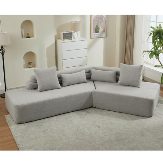 [NEW ARRIVED] [VIDEO PROVIDED] 128'Minimalist Cloud Sectional Couch ,Modern Couches ,4-Seater ,No Assembly,Two modular sofa,Boucle Teddy  Fabric, upholstered , anti-wrinkle fabric,Light Gray W2108S00096