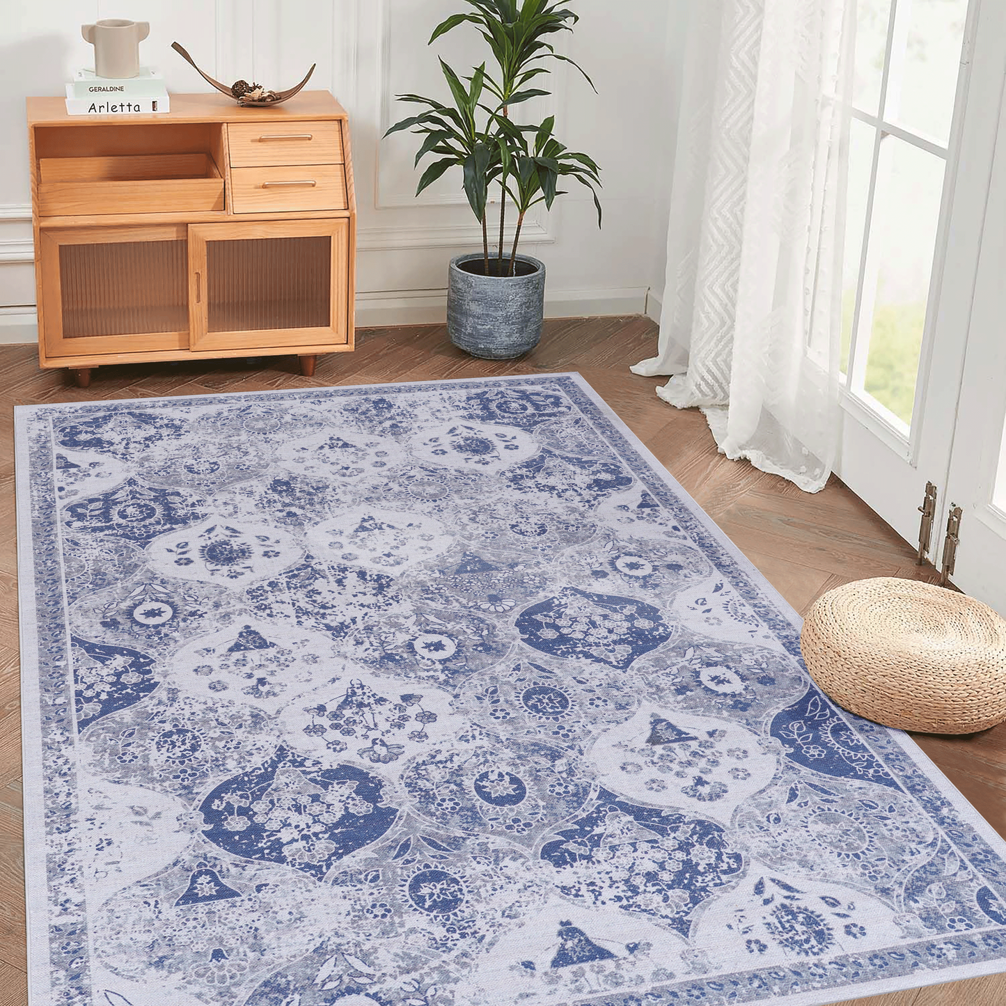 MAVAL Blue Washable Rug 5x8 Area Rug (Blue, 5' x 8')  B189P189020