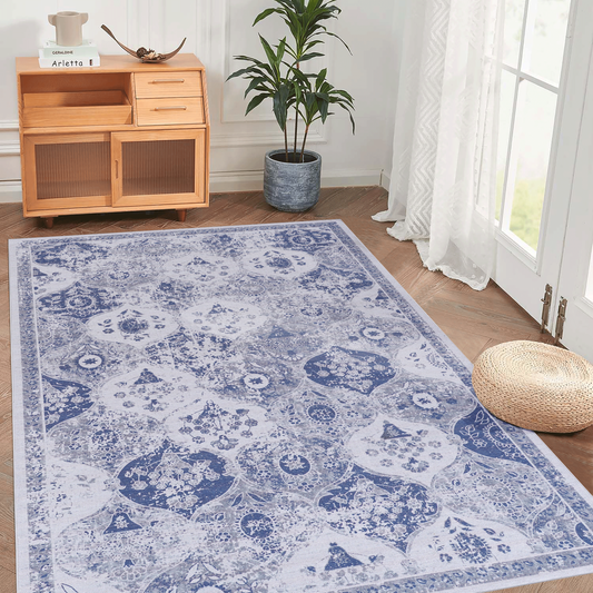 MAVAL Blue Washable Rug 5x8 Area Rug (Blue, 5' x 8')  B189P189020