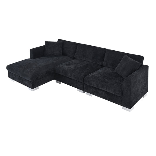 Modern Cloud L-Shaped Sectional Sofa with Chaise, Chenille Fabric, 3 Colors, 96*56 inches N723S6037B