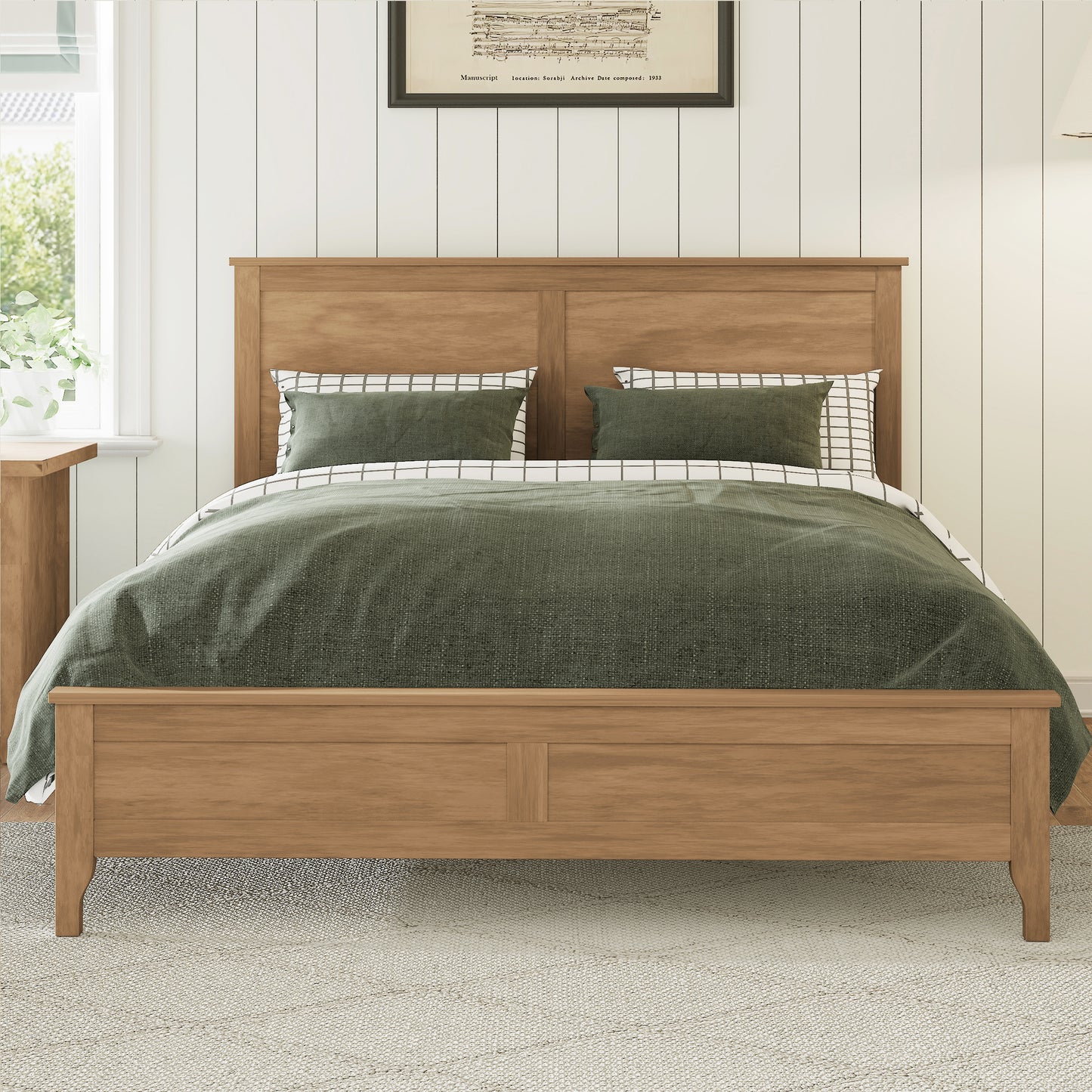 Modern Solid Wood King Size Platform Bed with Sturdy Wooden Slats Support,No Box Spring Needed, Seadrift  BS701P414277S