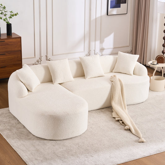 Boneless L-Shape Sectional Sofa with Curved Chaise,White Modular Chenille Compression Couch,30D High-Density Foam,Minimalist Modular Couches Sleeper for Living Room Bedroom Apartment Lounge.  W2231S00008