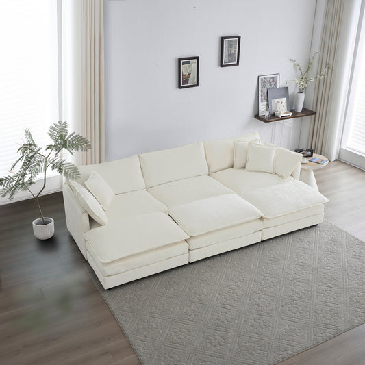 Comfortable Deep Seat Reversible Modular 6 Seater Sectional Super Soft Sofa U Shaped Sectional Couch with 3 Ottomans, 3 Toss Pillows and 2 Arm Pillows  W714S00561