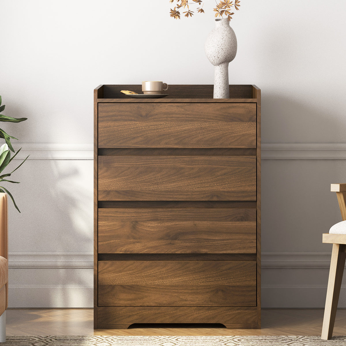 4 Drawer Dresser, Chest of Drawers Without Handle,Dresser for Bedroom 100% Waterproof, Modern Wooden Cabinet with Sturdy Frame for Living Room, Entryway, Bedroom, Hallway, Office  W1321P309434