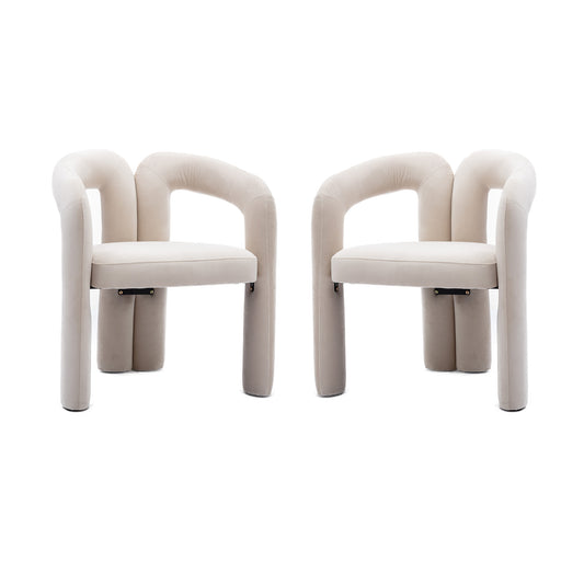 COOLMORE Contemporary Designed Velvet Fabric Upholstered Accent/Dining Chair /Barrel Side Chairs Kitchen Armchair for Living Room set of 2 (Beige Velvet)  W395103720