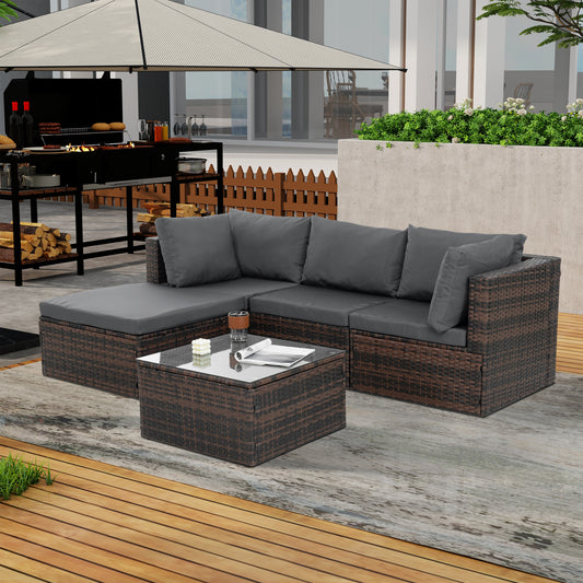 Patio Furniture, Outdoor Furniture, Seasonal PE Wicker Furniture, 5 Set Wicker Furniture With Tempered Glass Coffee Table  W1703S00023