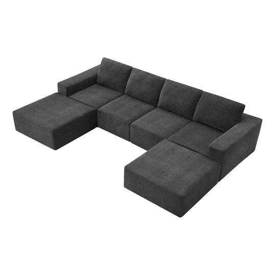 Luxury Modular U Shaped Sectional Sofa with Ottomans, Cloud Chenille, Deep Seat, No Assembly Required, 110*72' N723S0614E