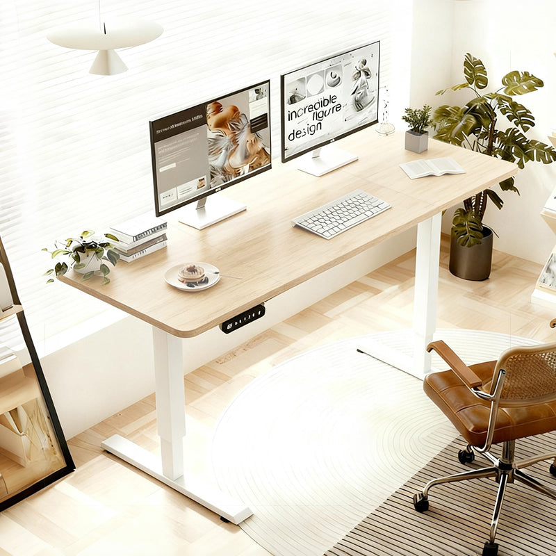 55'×24' Light Oak Electric Standing Desk Height Adjustable Desk for Home and Office Computer Table Gaming Desk Modern Lift-up Desk  W614P376317