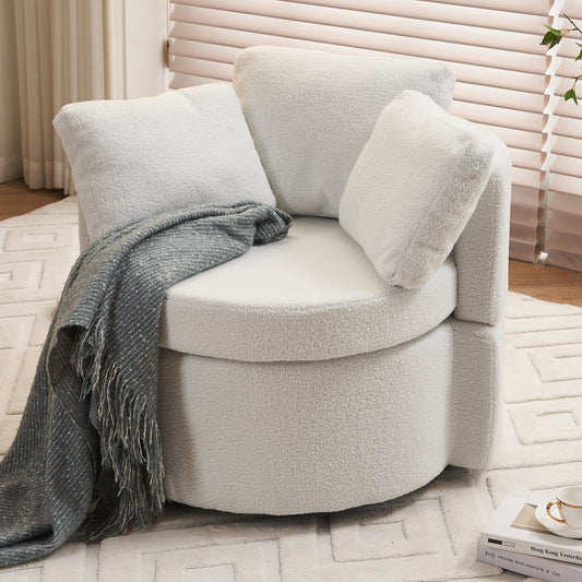 029-Teddy Fabric Swivel And Storage Chair With Back Cushion For Living Room,Ivory  W527P166245