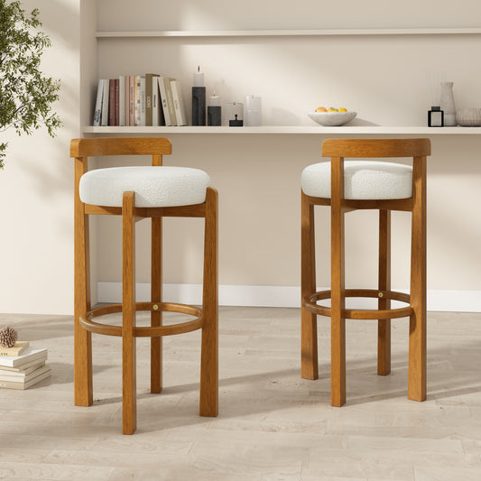Elise Indoor Wooden Low Back Barstool, Walnut Finished and White Upholstery, Set of 2  N775P277433W