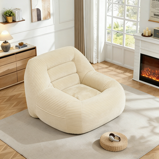 Corduroy Fabric Beanbag Couch for Living Room, Bedroom & Dorm, Cozy Fluffy Cloud Mini Couch,Camel  W3975P437949