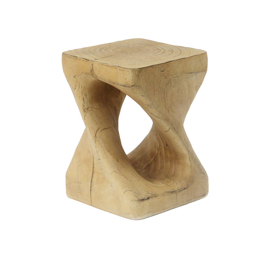 MGO Twist Shape Side Table with Wood-like Texture in Natural Color, Magnesium Oxide, 11.75 x 11.75 x 17 Inches N770P212233N