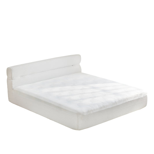 Innovative All-in-One King Mattress & Bed Frame with Cool Fabric, Pressure Relief, Motion Isolation in White Polyester Blend  W1359P364811