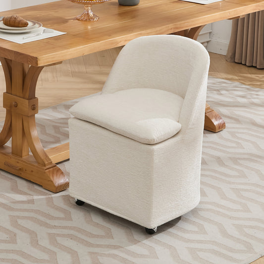 058-Set of 2 Chenille Fabric Dining Chairs With Universal Wheels,Beige  W527P242552