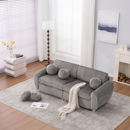 Modern Sofa for Living Room, 84' Grey Corduroy Sofa Couch, Sectional Love Seat Couch, Upholstered Sofa for Apatment Bedroom Home Office W2363S00077