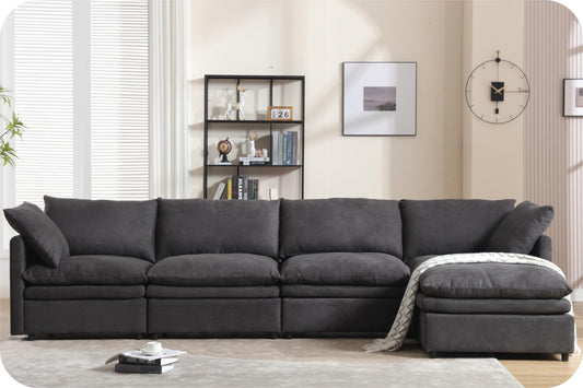[ PACKAGING NEW UPGRADE]   [VIDEO PROVIDED]Modern U-shaped Sectional Sofa ,5-seat  Sofa ,Sleeper Sofa Couch with Chaise Lounge for Living Room,Apartment,Upholstered,Polyester,New upgrade,Dark Gray W2108S00088