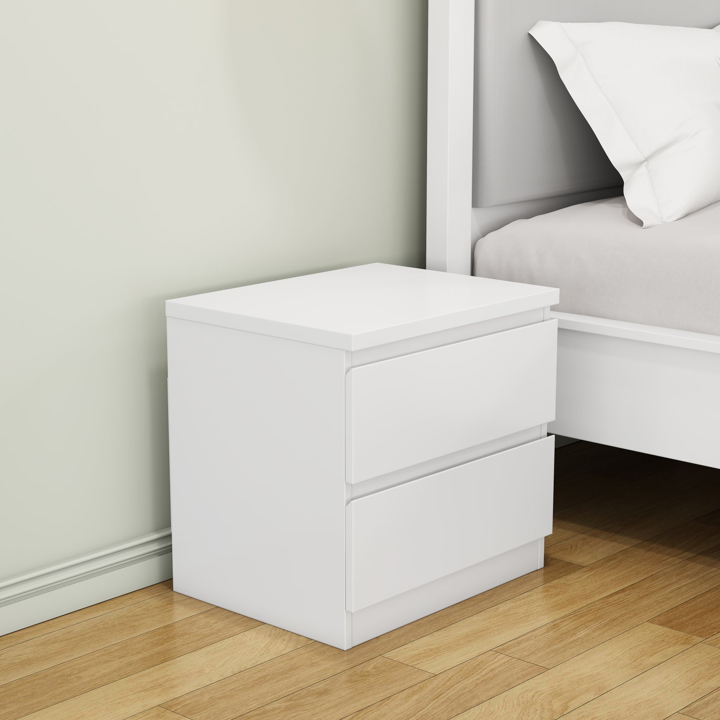 19.7-Inch White Nightstand with 2 Drawers, Beside Table with Drawers Handle Free Design,Thickened Top Plate,Small Side Table Storage Cabinet 2 Drawer Night Stand for Bedroom,Living Room  W3151P407885