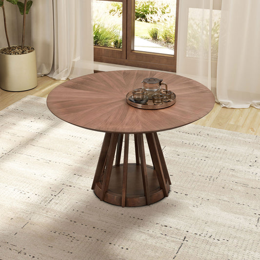 47.24 Inch Saving Place Table,Wooden Dining Table for 4 Persons,Modern Design Round Kitchen Table with Sturdy Pedestal for Living Room,Apartment,Restaurant,Walnut W2582S00087