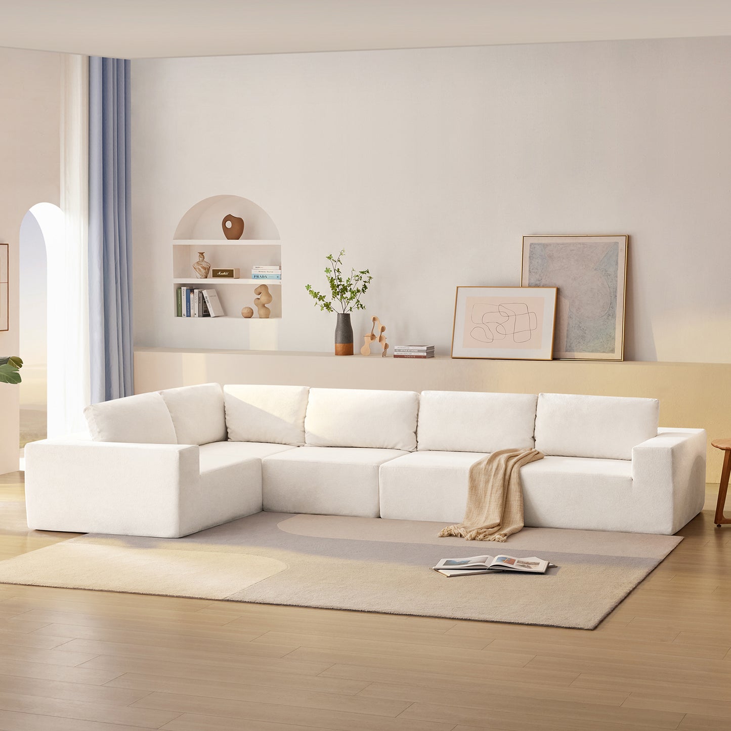 [VIDEO]147'Modular Sectional Sofa with Wide Seat,No Assembly Required,Free Combination,L Shaped Couch Set,Cloud Upholstered Indoor Furniture,Minimalist Boneless Sofa for Living Room,Bedroom,3 Colors  N723S0613A