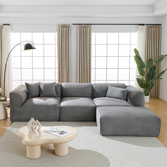 U_Style Luxury living room double-needle cut velvet sofa, 4-seater with pure sponge seat cushions and a detachable footstool, includes 3 throw pillows. Ideal for living rooms, apartments, and more.  WY000450AAE