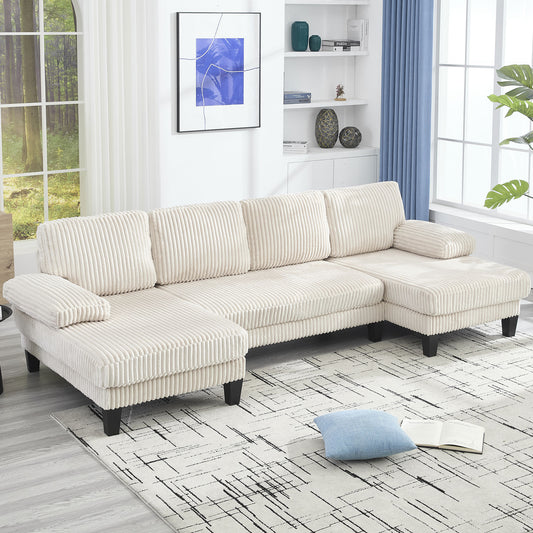 [VIDEO provided][New]U-Shaped Couch with Oversized Seat,4-Seat Sofa  with Double Chaise,Comfortable and spacious indoor furniture for Living Room,Apartment  W2705S00014