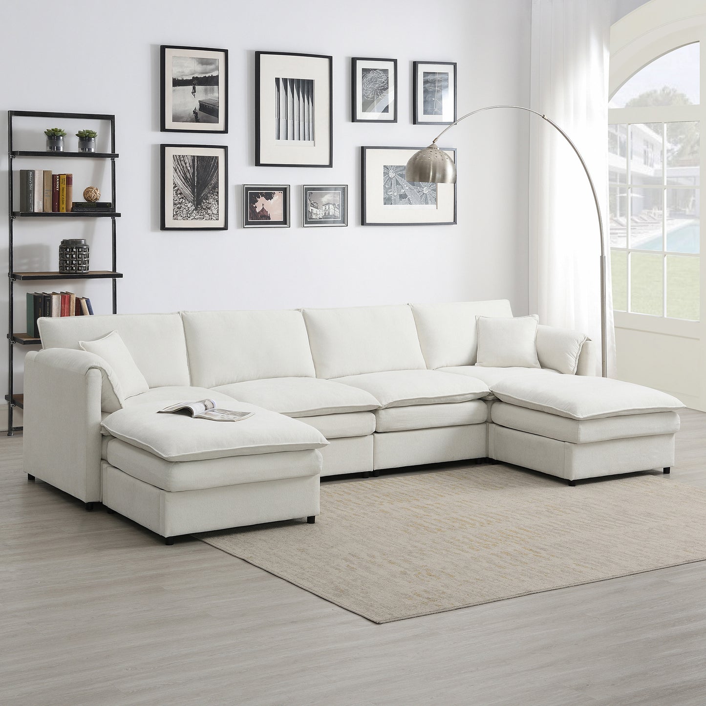 [VIDEO provided] [New] 134*66' Chenille Modular Sectional Sofa,U Shaped Cloud Couch Set with Double Cushions ,6 Seat Sleeper Sofa Bed with Ottomans,Oversized Indoor Furniture for Living Room, 3 Colors  GS009057AAW