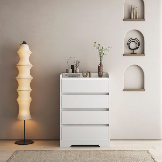 4 Drawer Dresser, Chest of Drawers Without Handle, White Dresser for Bedroom 100% Waterproof, Modern Wooden Cabinet with Sturdy Frame for Living Room, Entryway, Bedroom, Hallway, Office  W132166400