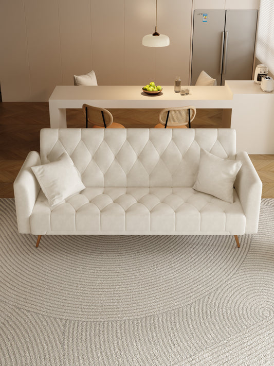71 inch convertible love seat sofa, American retro beige velvet, suitable for small living room, bedroom, office  W165878946