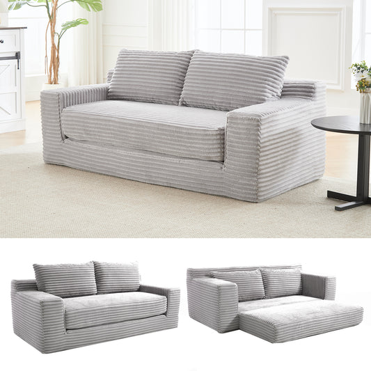 Loveseat Sofa  with Memory Foam & Steel Frame - No Assembly, Convertible 2-in-1 Design, Corduroy Fabric - Compact Couch for Small Spaces, Apartments, Home Office & Bedroom (Grey)  W2959P272125