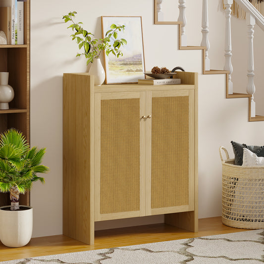 42.5' Tall Rattan Shoe Cabinet with Doors, 6-Tier Shoe Storage Cabinet with Adjustable Shelves, Wooden Freestanding Shoe Organizer Shoe Cabinet for Entryway,Hallway,Living Room (Natural)  W808P415446