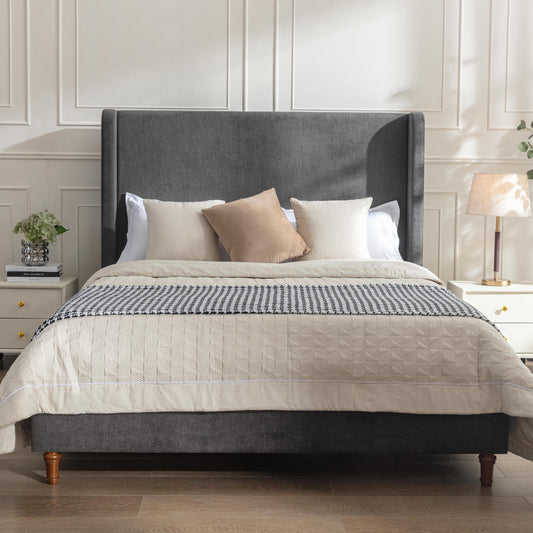 Harper Tall Headboard Upholstered Bed / 54' High Headboard / Elegant Simplicity / No Box Spring Needed / Easy Assembly / Queen / Dark gray velvet  B083P152031