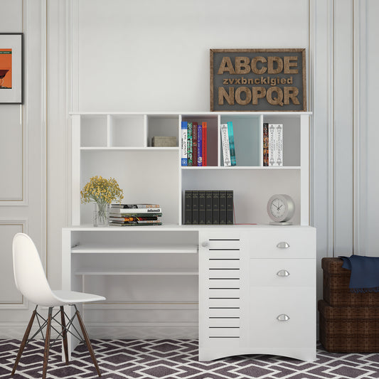 Home Office Computer Desk with Hutch, Antiqued White finish  W331S00041