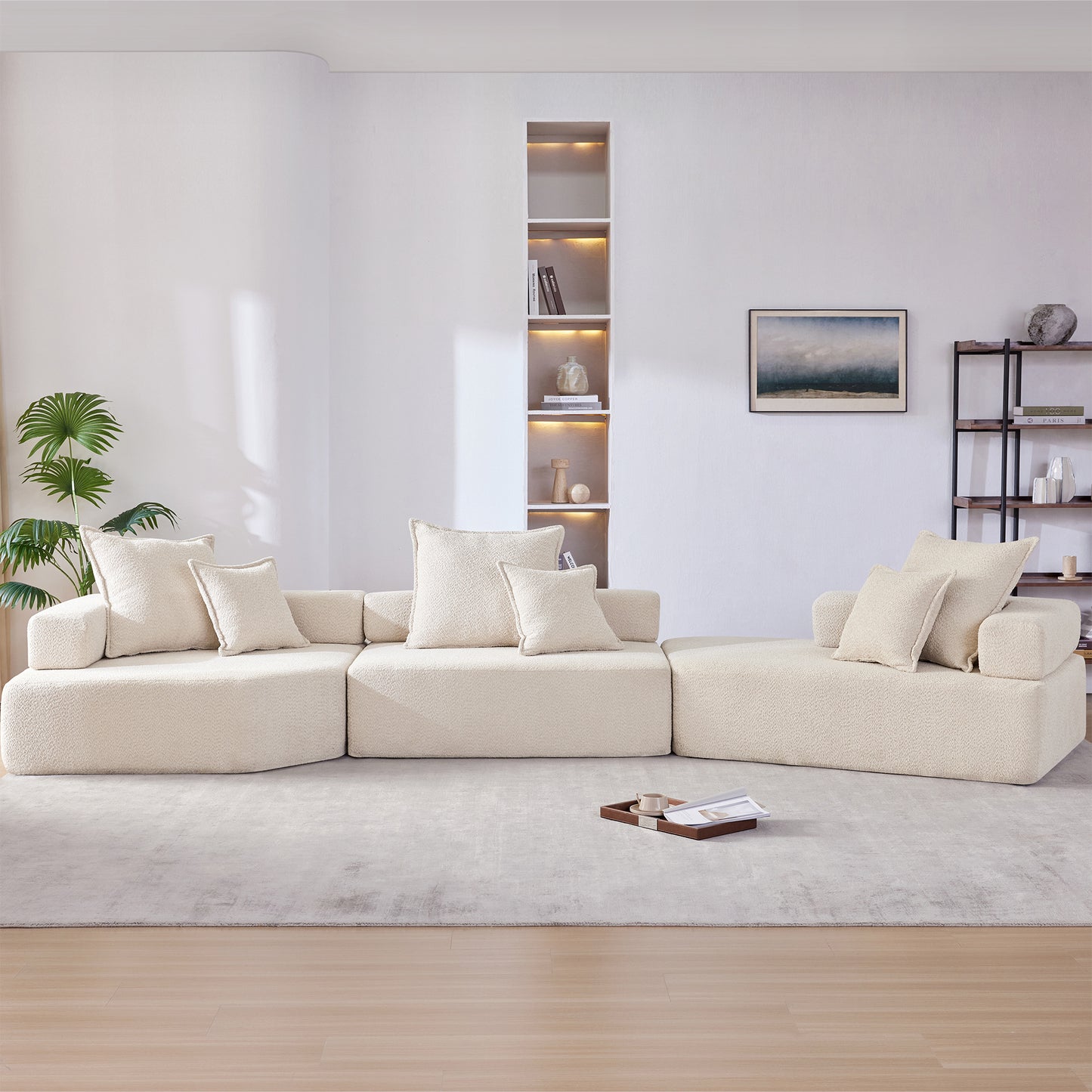 Oversized Modular Sectional Sofa,Luxury Boucle Floor Couch Set,Convertible Compressed Couch,Spacious Foam-Filled Sofa for Living Room,3 PC Free Combination,2 Colors  N723S1293A