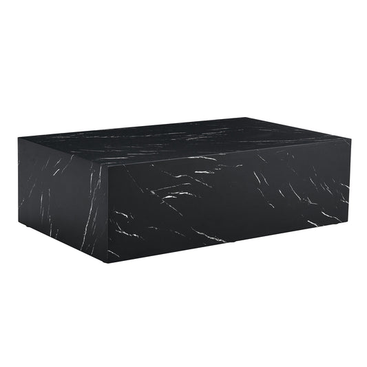 Luxurious Black Marble Texture MDF Coffee Table - Elegant Design, Versatile Living Room Accent, 39.3x23.6x11.8 Inch W1151P234029
