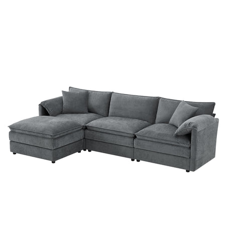 Chenille Modular Sectional Sofa with Deep and Wide Seat in Dark Gray, L Shaped Cloud Couch Set with Double Cushions, 4 Seat Sofa with Movable Ottoman N723S8687B
